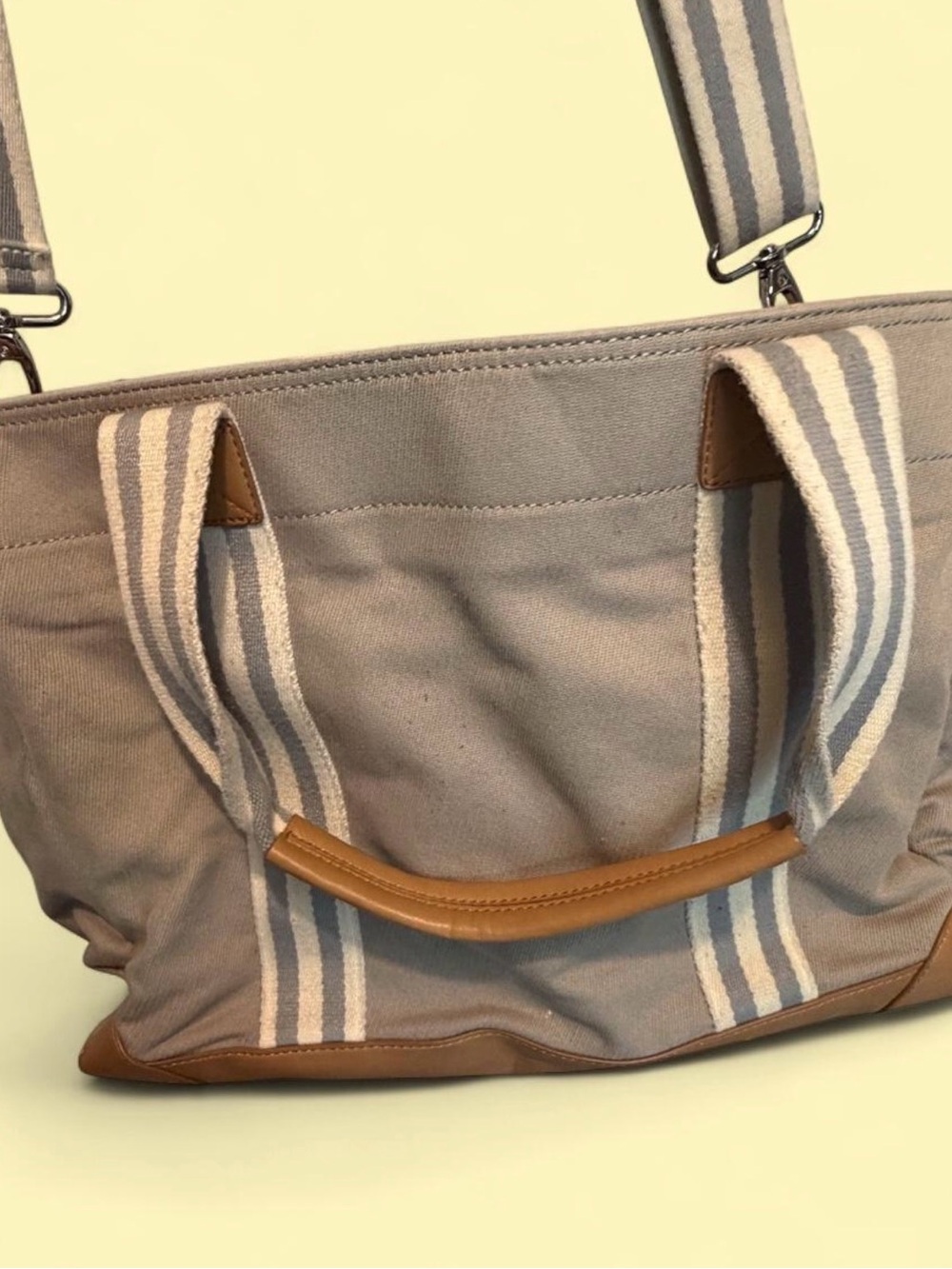 Pottery Barn Kids Taupe Canvas Tote with Tan Leather Trim